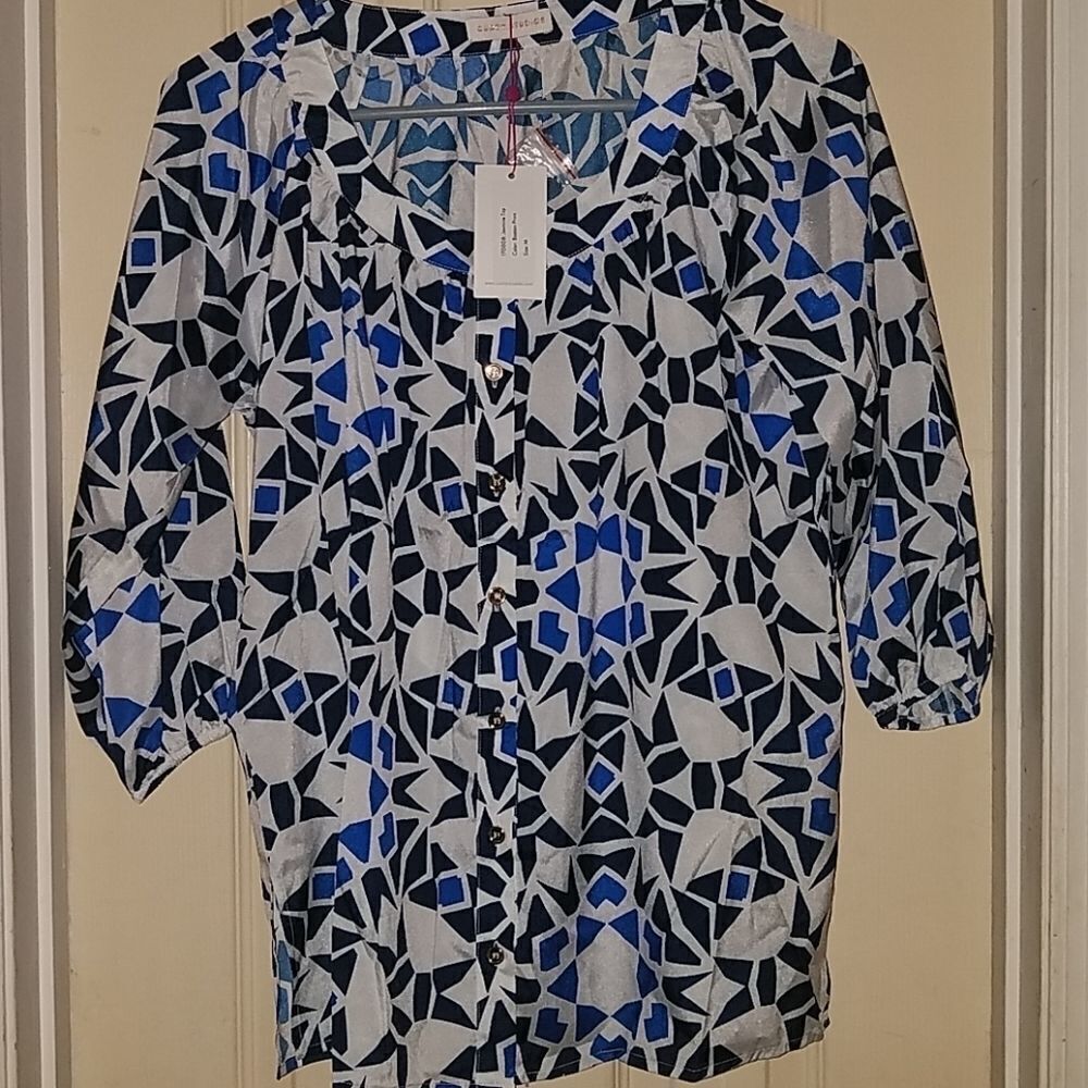 Cuddy Studios Women's Multicolor Jasmine Crew Neck Button-Up‎ Blouse Medium NWT